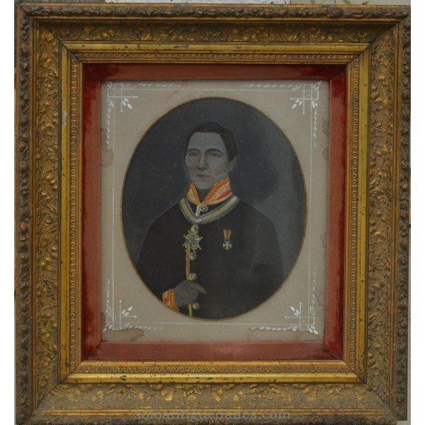 Antique Watercolor portrait of male with German military
