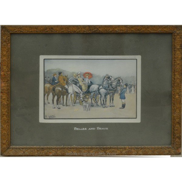 Watercolor with horse carriage