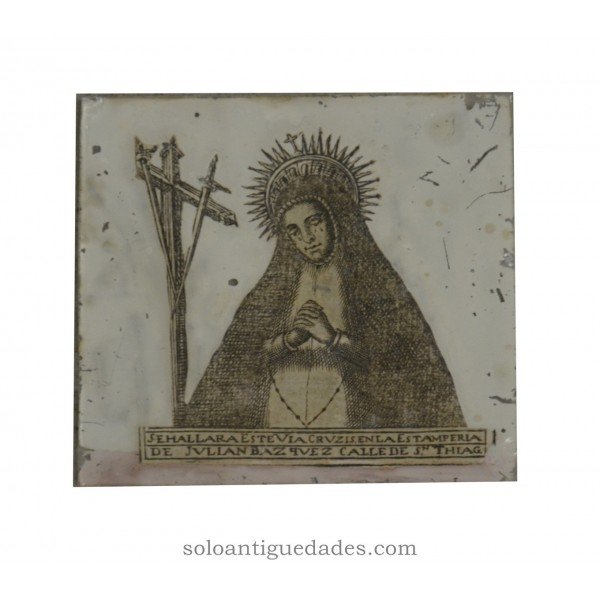 Piece of painting under vidrio.Virgen Dolorosa