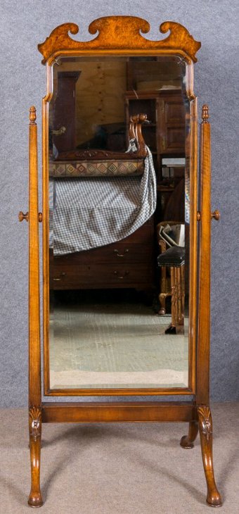 Antique Waring & Gillows Walnut Cheval Mirror