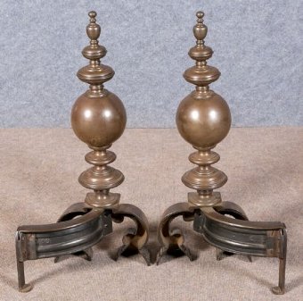 Antique  Pair of Polished Steel Andirons Fire Dogs