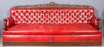 Very Large Mahogany and Leather Club Sofa Settee