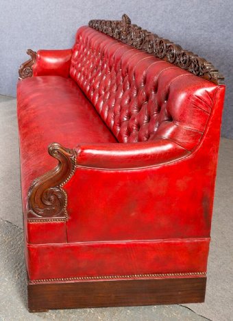 Antique Very Large Mahogany and Leather Club Sofa Settee