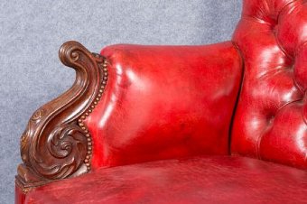 Antique Very Large Mahogany and Leather Club Sofa Settee