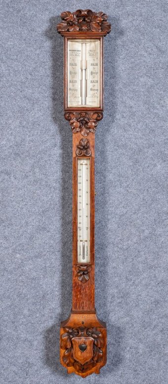 Victorian Carved Oak Stick Barometer