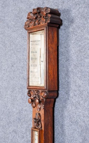 Antique Victorian Carved Oak Stick Barometer