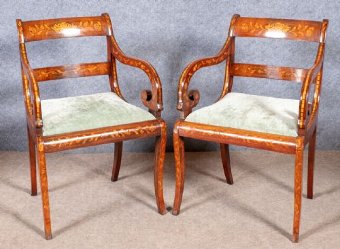 Pair of Dutch Marquetry Elbow Chairs