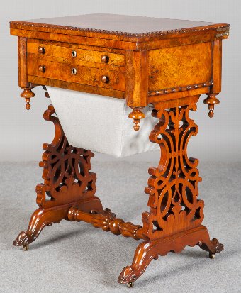 Superb Victorian Burr Walnut Ladies Work Table