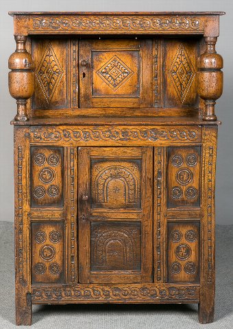 Antique Small Carved Oak Court Cupboard