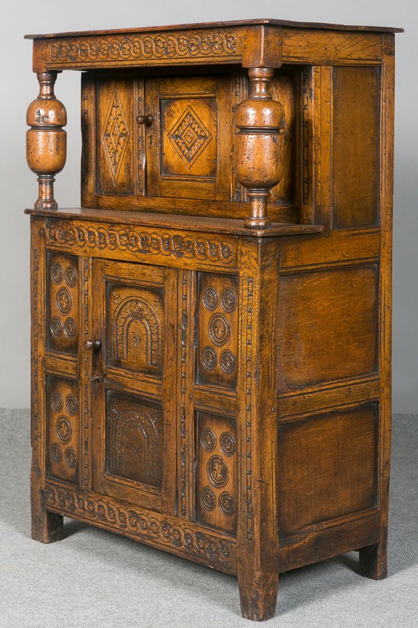 Antique Small Carved Oak Court Cupboard