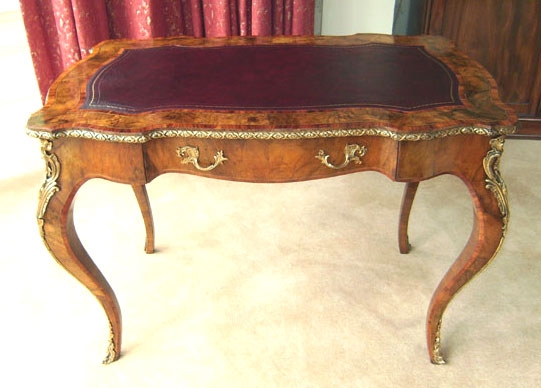 Antique French Walnut Inlaid Writing Table circa 1860