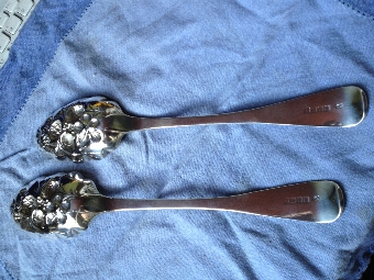 Antique A Pair of early 19thc Silver Berry Spoons 