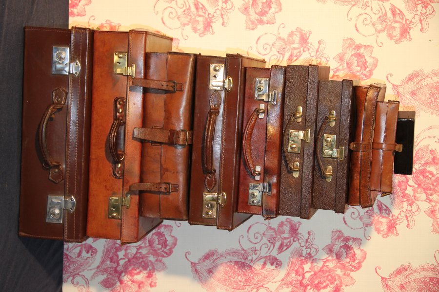 Antique leather suitcases and boxes 