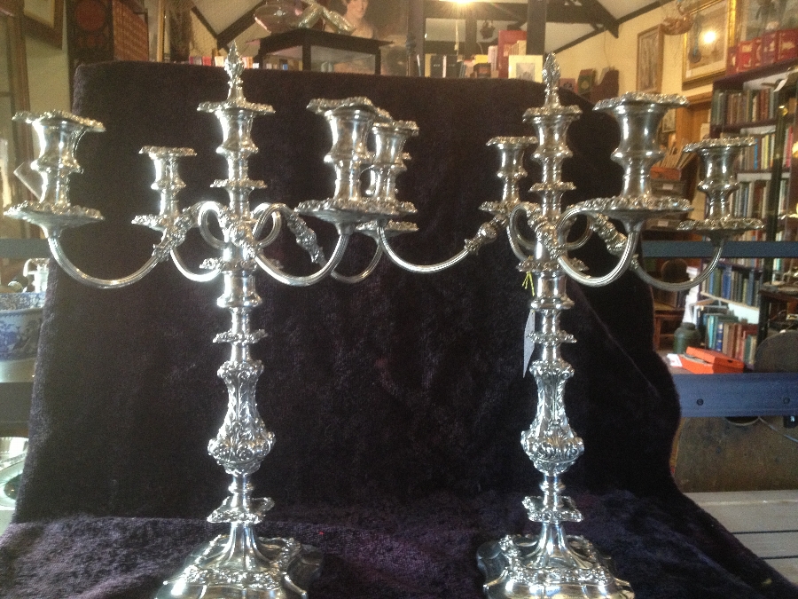 Antique very fine pair of silver plated candelabra ANTIQUES.CO.UK