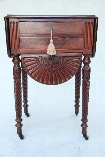 C1820 A Fantastic Regency Flame Mahogany Lamp, Side or Work, Drop Leaf Table