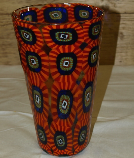 Murano multi colour vase with original sticker, signed 