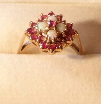 Antique ruby and opal ring