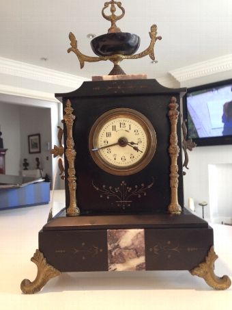 Antique Napoleonic Black Marble and Ormalu Mantel Clock