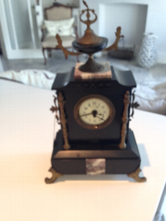 Antique Napoleonic Black Marble and Ormalu Mantel Clock