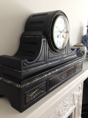 Antique 19th Century Marble and Slate Drum Faced Mantel Clock