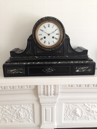 Antique 19th Century Marble and Slate Drum Faced Mantel Clock