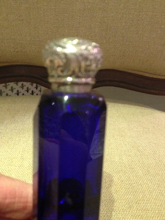 Antique Victorian Bristol Blue Glass and Silver Double Ended Scent Bottle