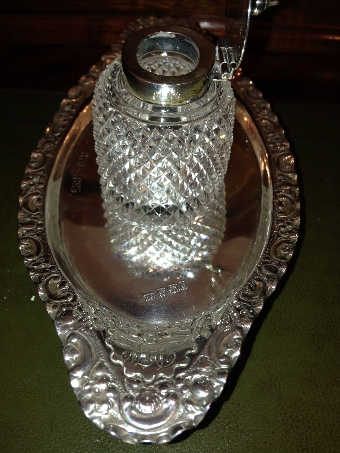 Antique Victorian Cut Glass and Silver Inkwell and Stand