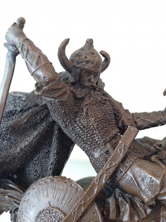 Antique Solid Bronze of Viking Warrior on Horseback
