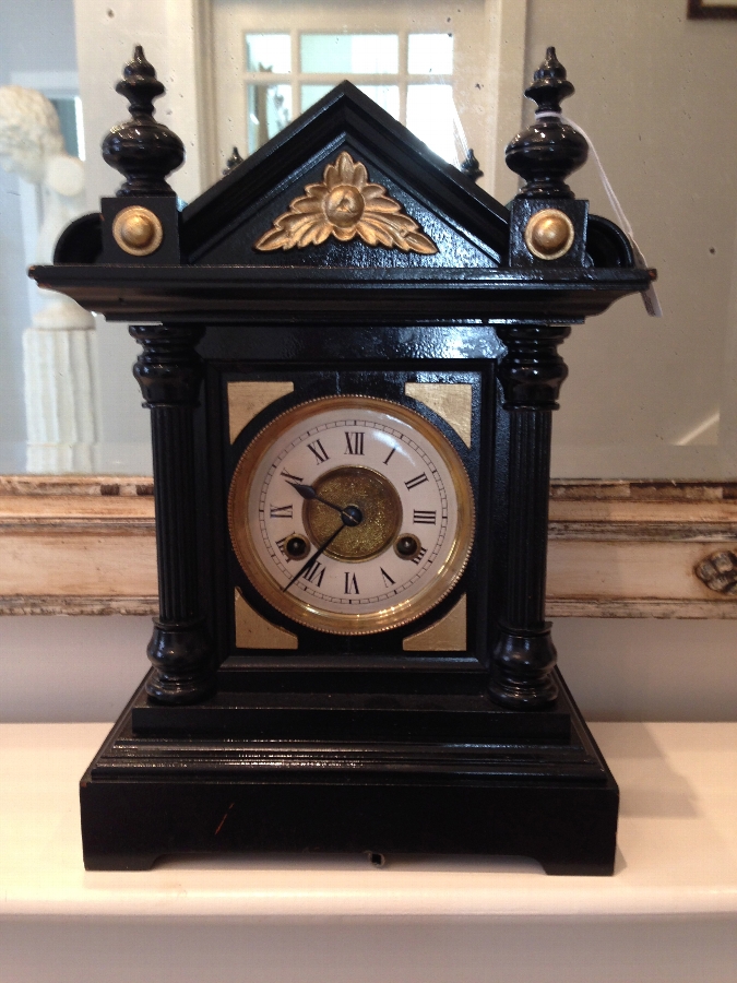 Victorian Black and Gold Hand Painted Mantel Clock