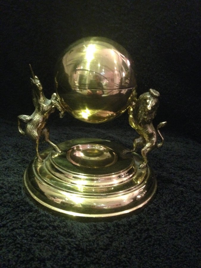 Antique Striking Lion and Unicorn Brass Inkwell