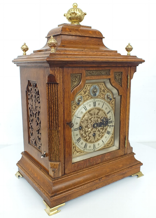 Oak Musical Triple Fusee 9 Gong Musical Bracket Clock - Original Antique Clock