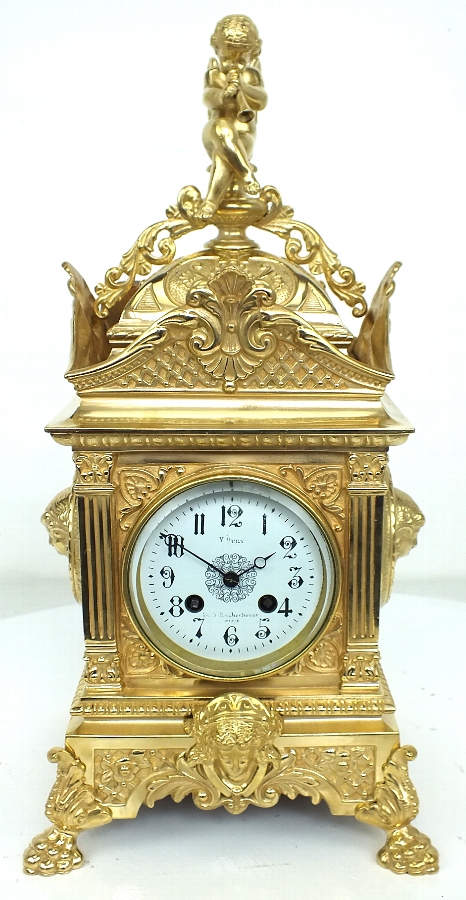 Outstanding 19thC Cubed Bronze Ormolu Mantel Clock - Original Antique Clocks