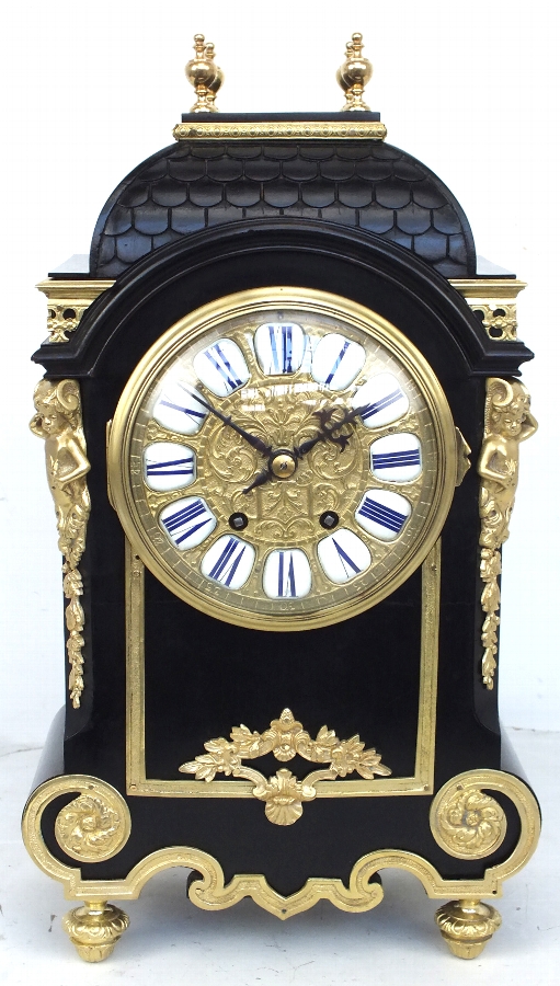 Ebony & Ormolu French Bracket Mantel Clock - Original Antique Clocks