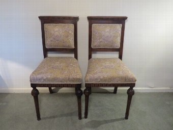 Fine Pair of c19th Italian Traditionally Upholstered Carved Walnut Side Chairs