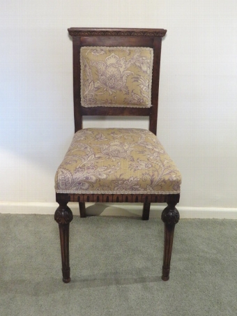 Antique Fine Pair of c19th Italian Traditionally Upholstered Carved Walnut Side Chairs