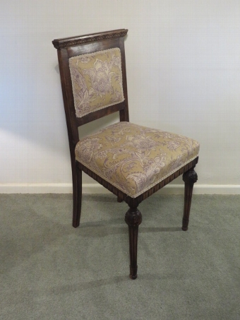 Antique Fine Pair of c19th Italian Traditionally Upholstered Carved Walnut Side Chairs