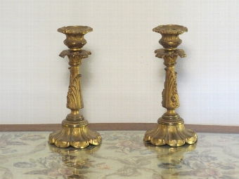 Fine Quality Pair of c19th Gilt Bronze French Candlesticks