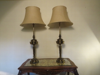 Large Pair of Antique Brass 'Stiffel' Table Lamps 