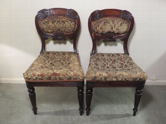 Pair of c19th Carved Mahogany Side Chairs