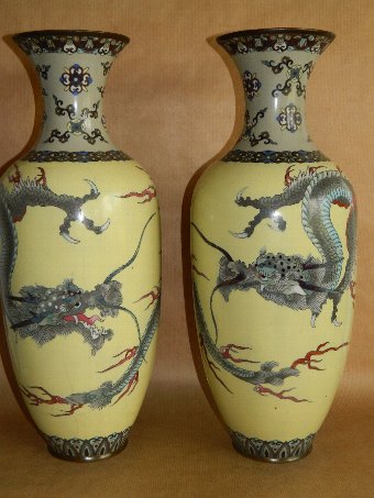 Antique Japanese pair of large cloisonne vases