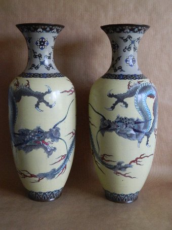 Antique Japanese pair of large cloisonne vases