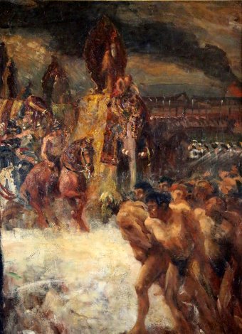 Antique George-antoine Rochegrosse (1859-1938) Alexander The Great In The Bataile Of Hydapse
