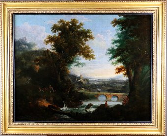 Antique Of Chichester George Smith (1714-1776) Grand Paysage Animé Canvas