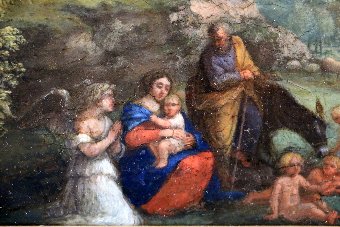 Antique From 1596-1657 Ecole Jacques Stella-rest Of The Holy Family