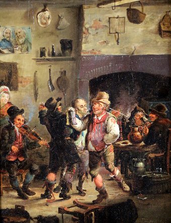 Antique Dated 1802 English School-Tavern Scene