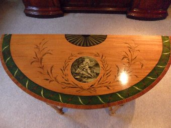 Antique Satinwood Hand Painted Console Table