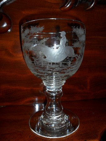 Engraved Glass Hunting Goblet