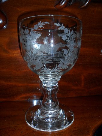 Antique Engraved Glass Hunting Goblet 