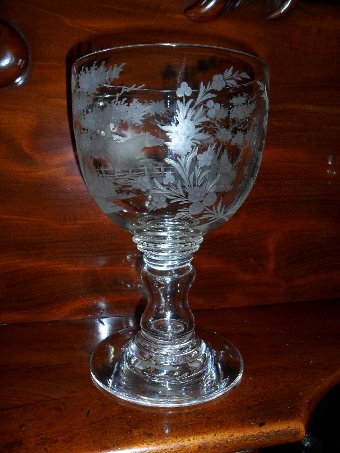 Antique Engraved Glass Hunting Goblet 