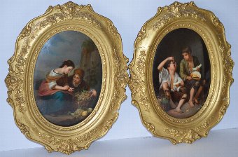 PAIR OF ANTIQUE KPM BERLIN PLAQUES OF THE FRUIT-SELLER AND THE GRAPE AND MELON EATER